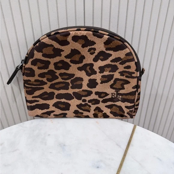 Lauren Ralph Lauren LRL Leopard Print Cosmetic Makeup Bag Pouch Travel Toiletry - Picture 1 of 7